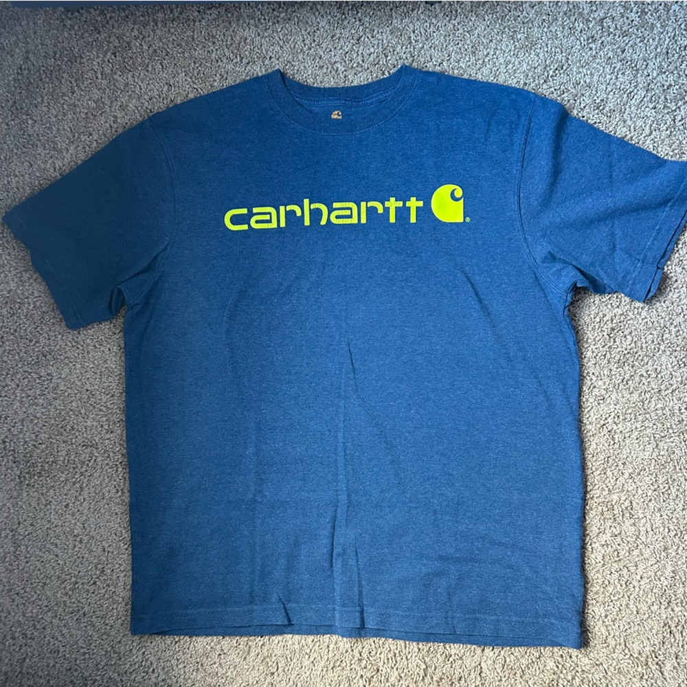 Men’s Carhartt Blue & Neon Green Graphic Logo T Shirt Size L |A84
